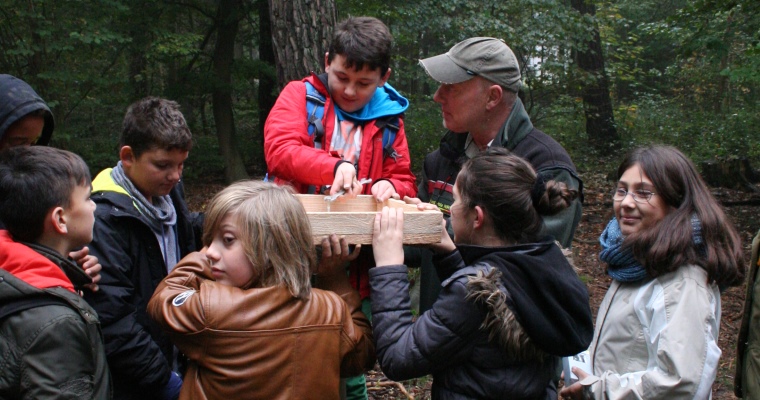 Schülerinnen und Schüler beim Aufstellen der Hähertische